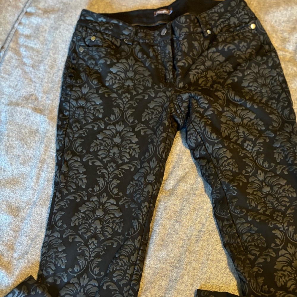 J. McLaughlin Regina Pant Flocked Bainbridge Black Grey‎ Fleur de lis Sz 4
